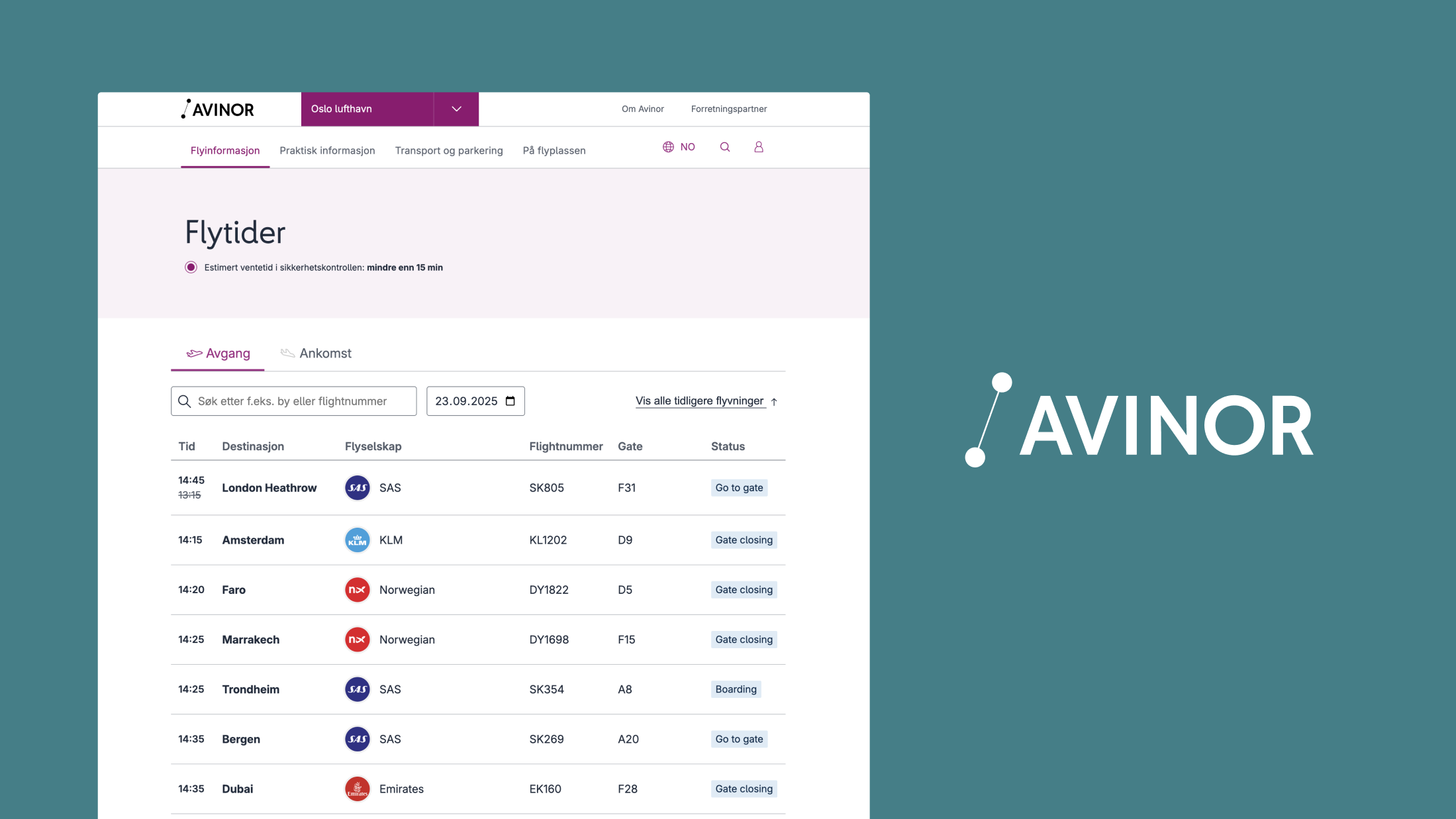 Avinor’s logo and screenshot of Avinor’s website.