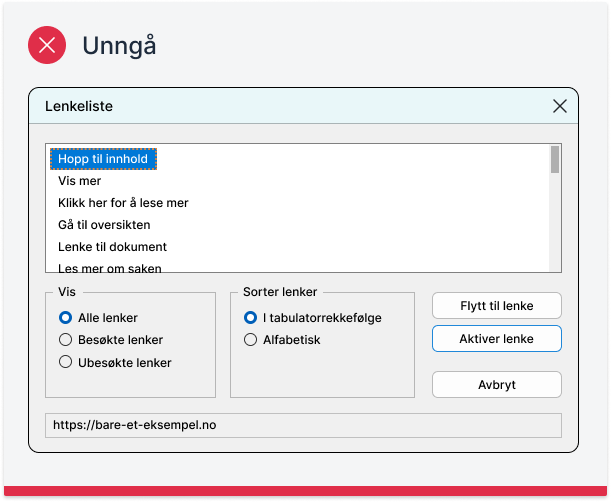 Example from JAWS screen reader with descriptive links