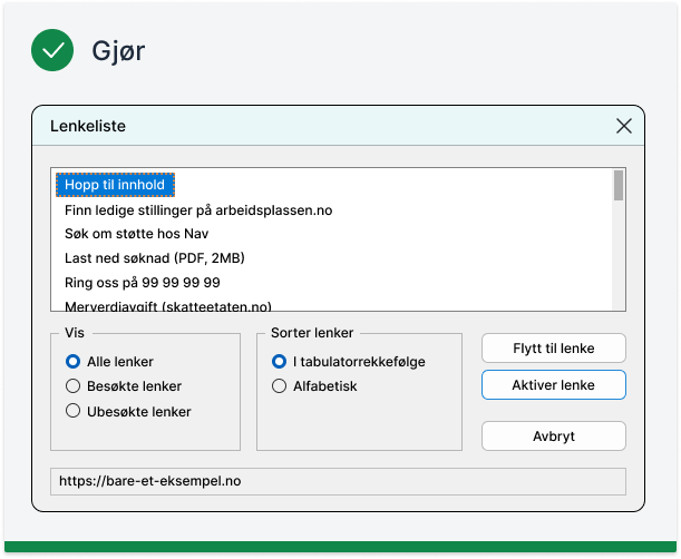 Example from JAWS screen reader with non-descriptive links